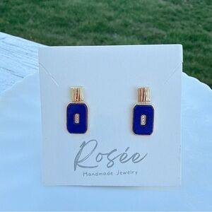 SGE22 S925 Stamped Natural Lapis Dangling Earrings